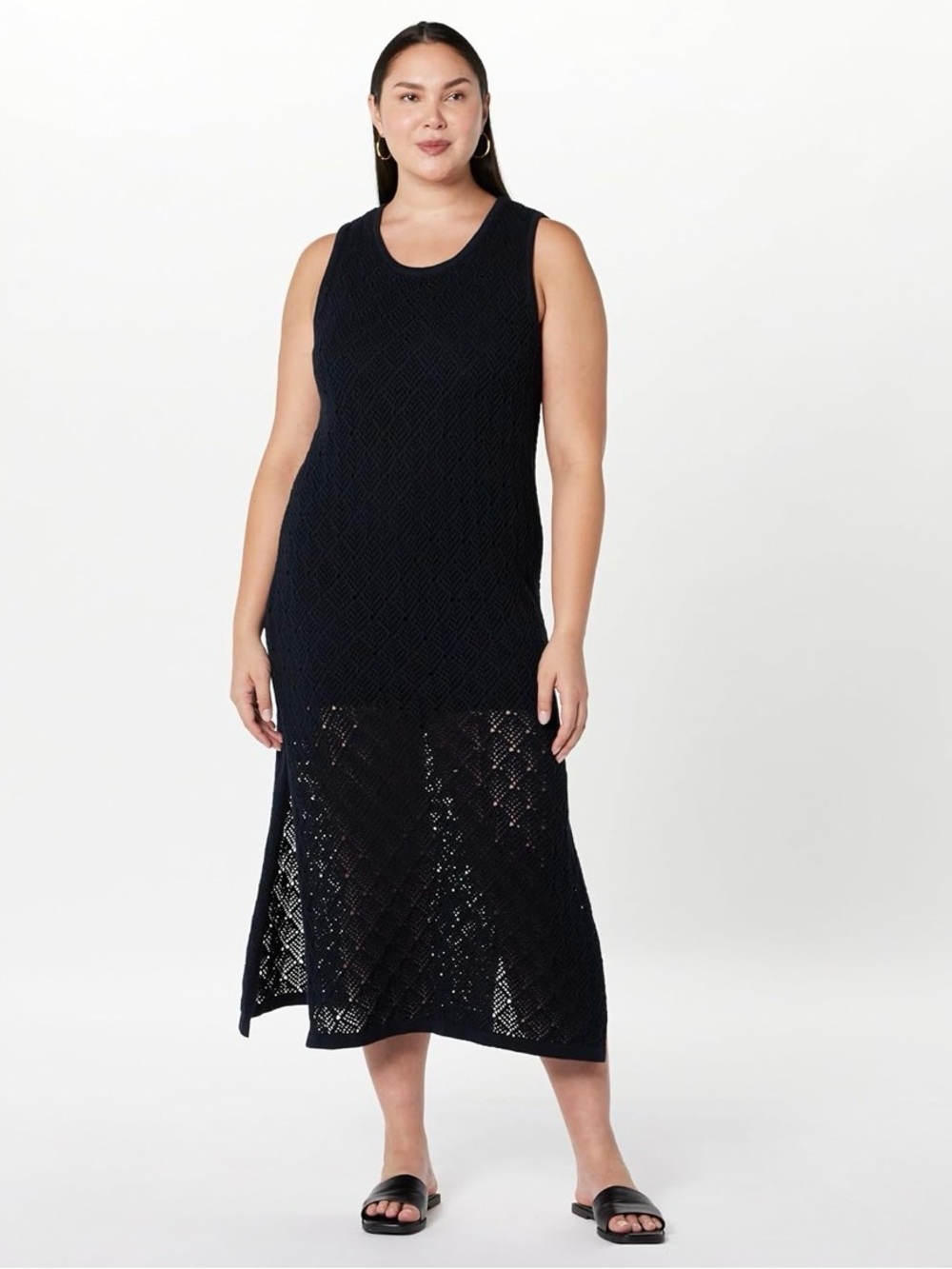 NWOT The Drop Sleeveless Knit Midi Dress w/ Slit Black Beach Coverup XXL